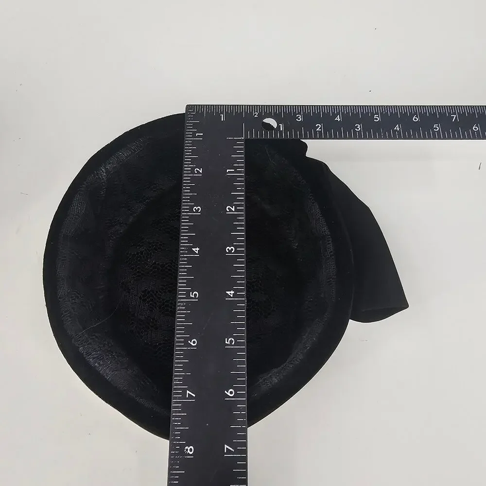 Vintage 1940s - 1950s Black Velvet Satin Bow Church Wedding Pillbox Hat Jackie-O - Picture 10 of 11